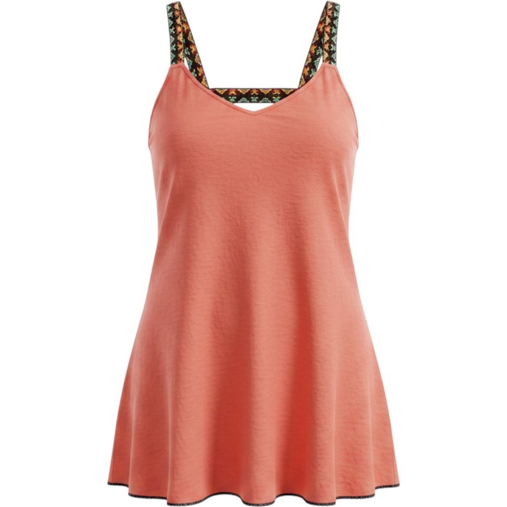 Cynthia Rowley Coral Pink Linen Blend Camisole Embroidered Straps Boho Top‎